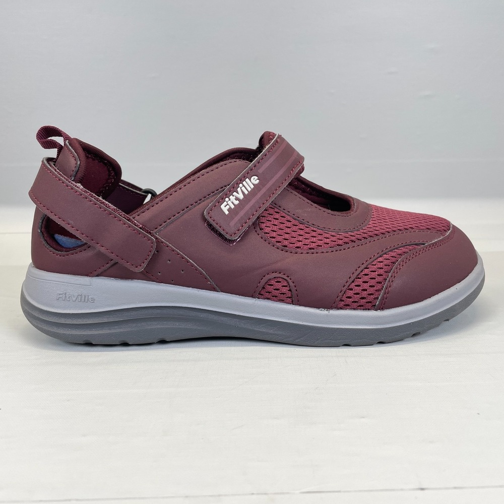 FitVille FlexiWalk Diabetic Mary Jane Shoes Womens Size 9.5 X-Wide Maroon Wedge